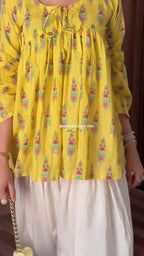 Aarohi Mustard Floral Printed Kurti with Embroidered Farshi Palazzo Set