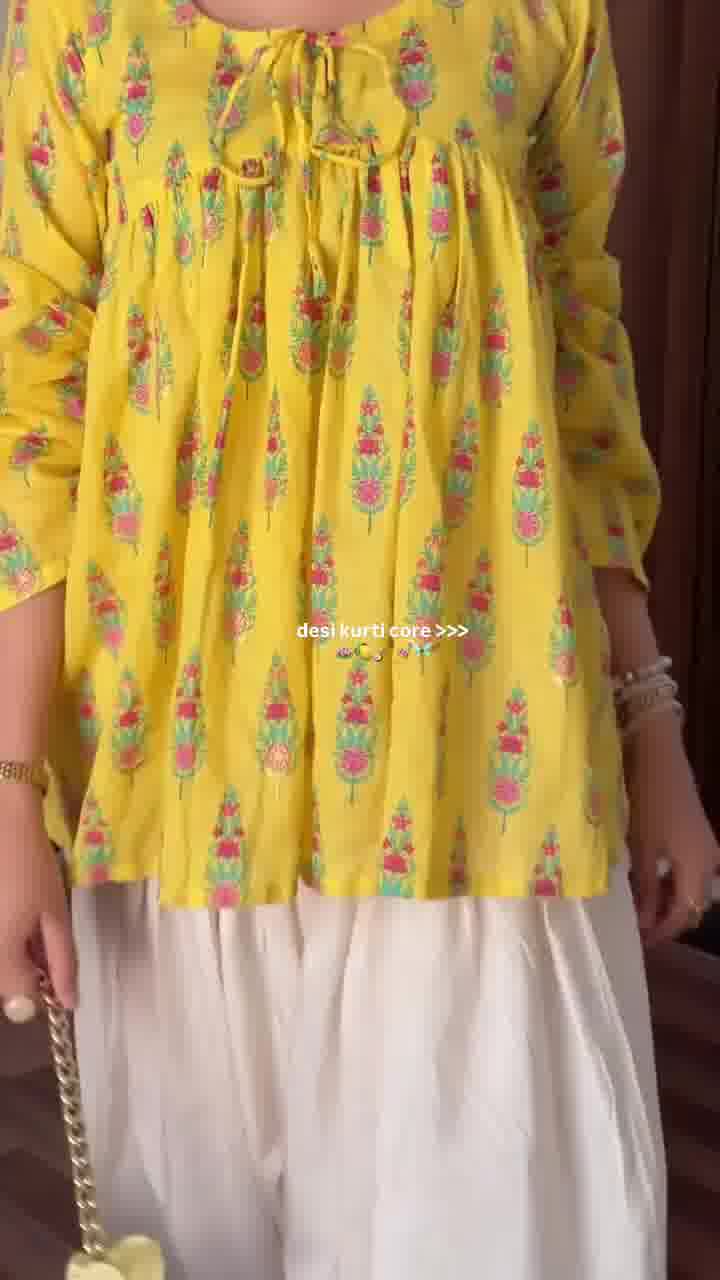 Aarohi Mustard Floral Printed Kurti with Embroidered Farshi Palazzo Set