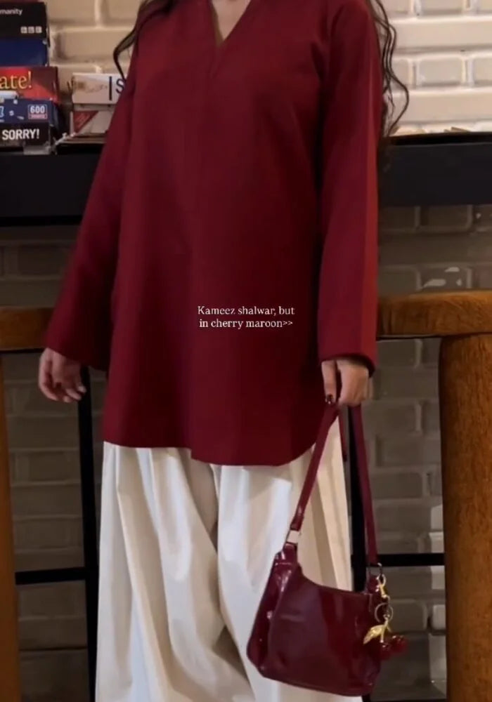 Cherry Maroon Farsi Suit Set