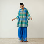Zoya Blue Plaid Cotton Co-ord Set with Embroidered Palazzo