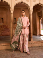 Aleyza Powder Pink Lace Work Cotton Kurta with Farshi Salwar Set of 2
