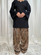 Aaliya Black Lace Kurta with Leopard Print Palazzo Set