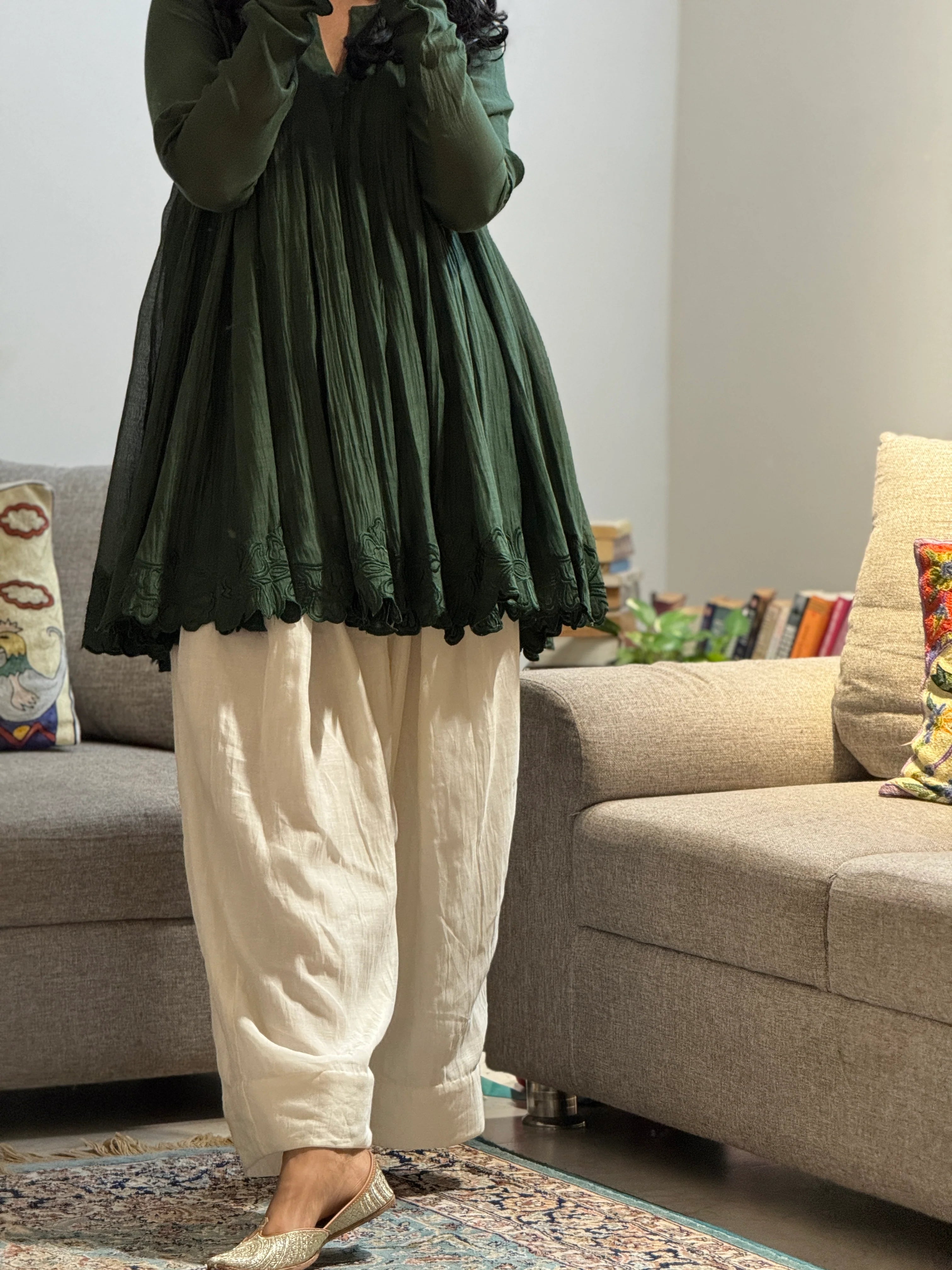 Olive green stylish Anarkali with Farshi Salwar
