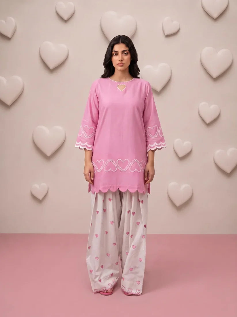 Pink Heart Embroidered Farshi Salwar Set