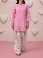 Pink Heart Embroidered Farshi Salwar Set