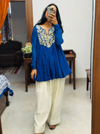 Noor-e-Neel Blue Mul chanderi Farshi salwar Kurta set