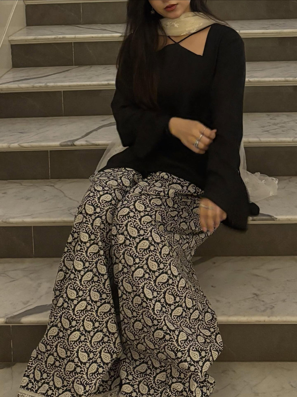 Shab Black Cotton Farshi Suit Set