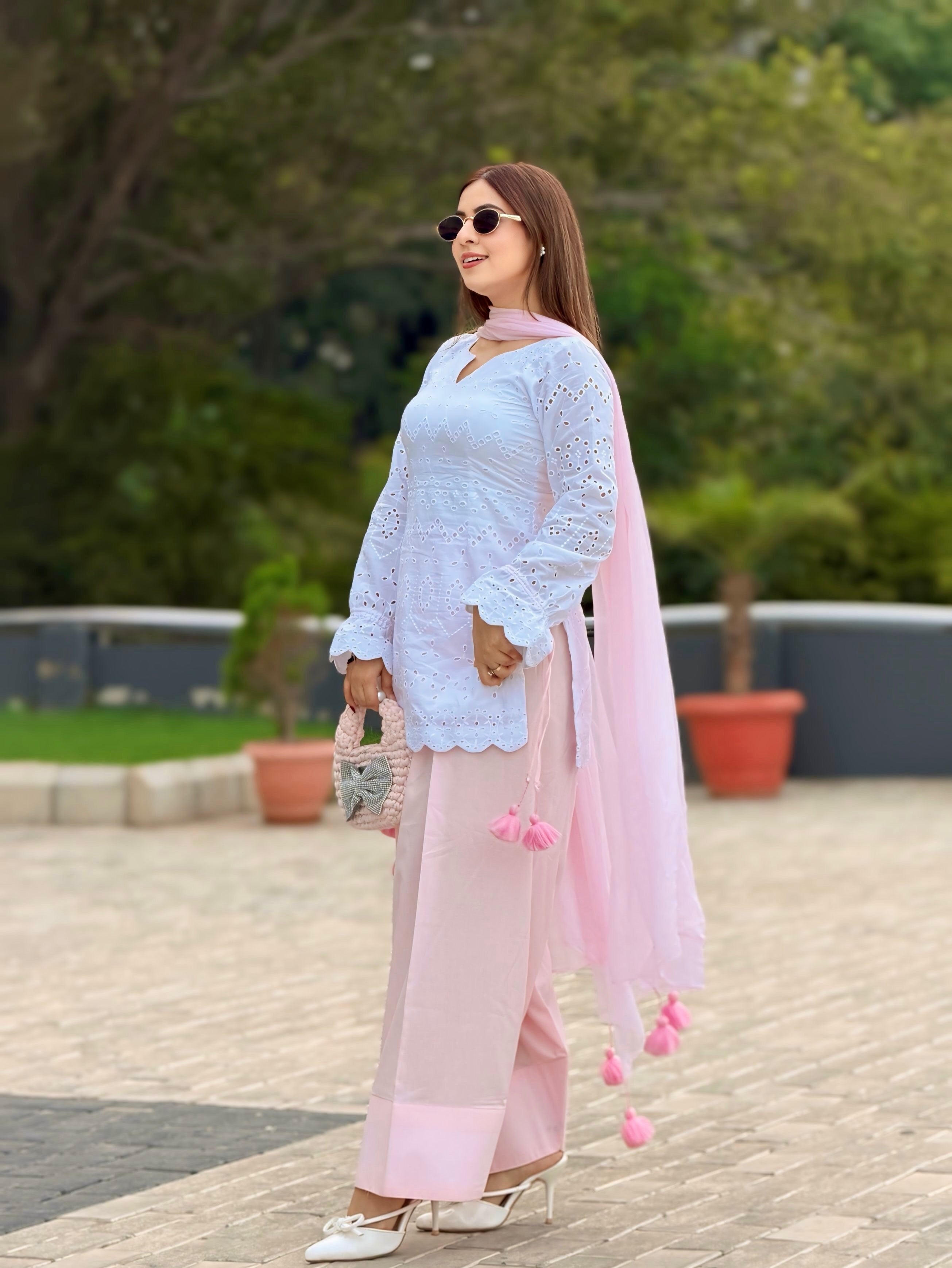 Aaira Noor Pastel Pink & White Chikankari Suit Set
