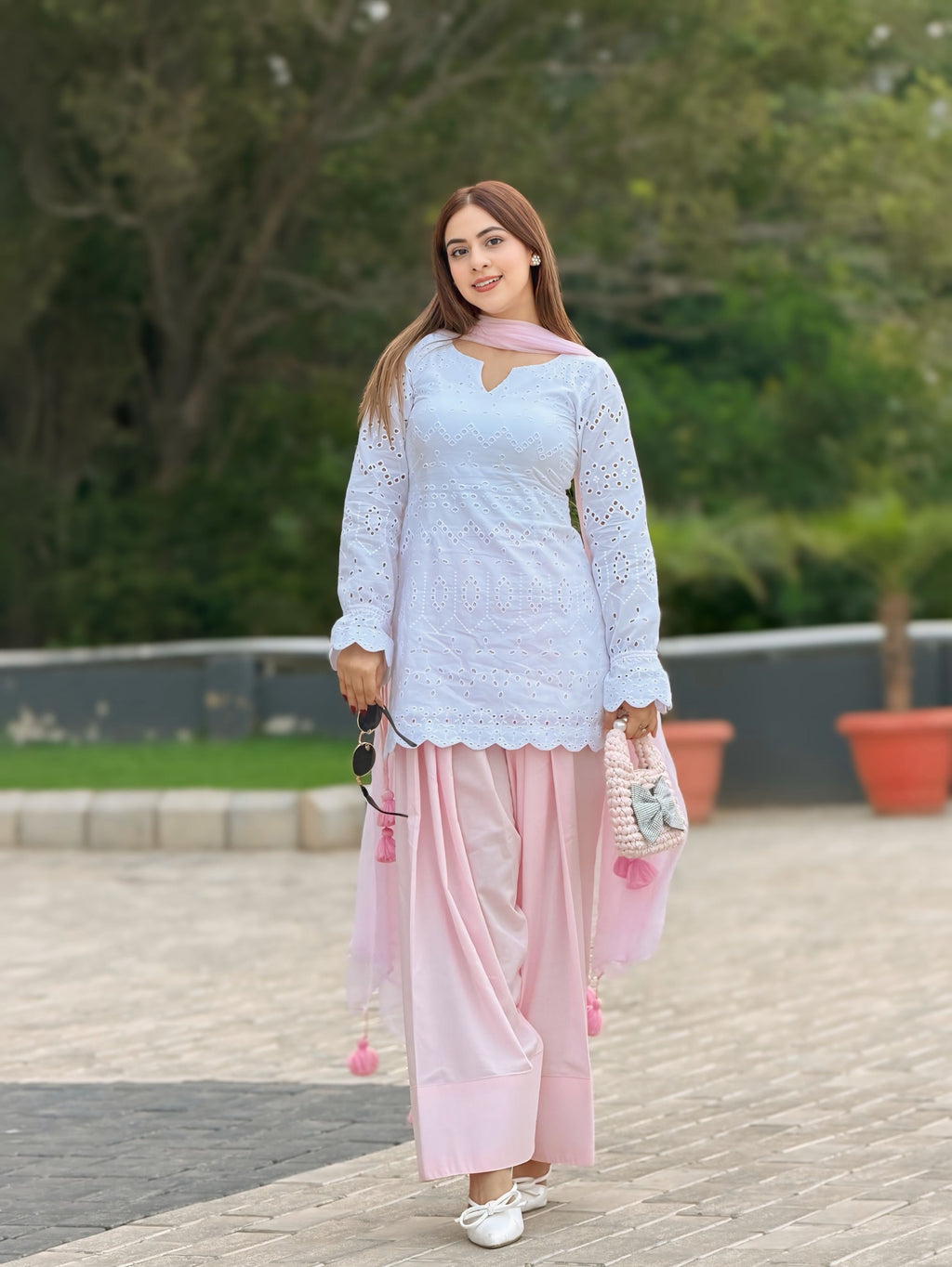 Aaira Noor Pastel Pink & White Chikankari Suit Set