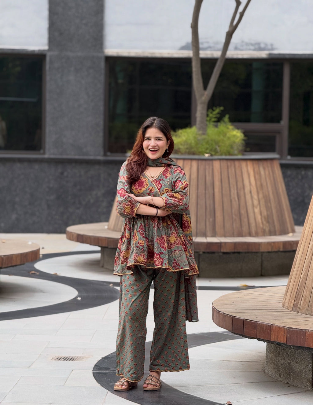 Aarvika Floral Printed Peplum Kurta & Palazzo Set
