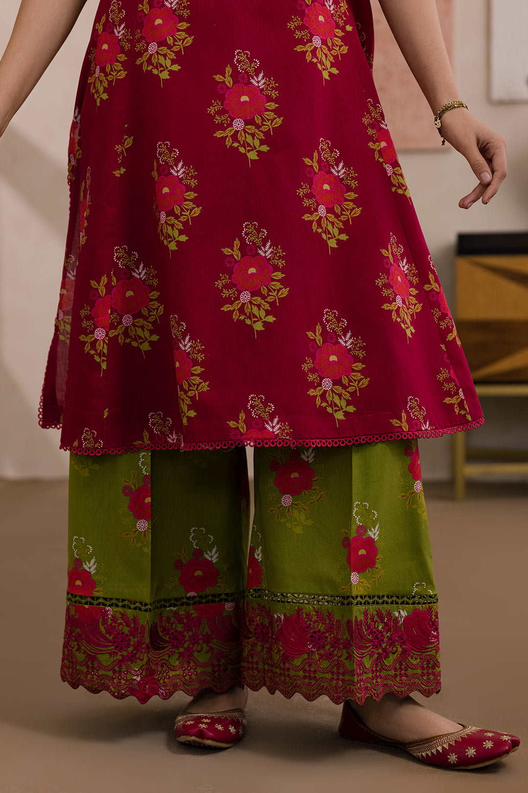 Mahira Gul Maroon Floral Palazzo Suit Set