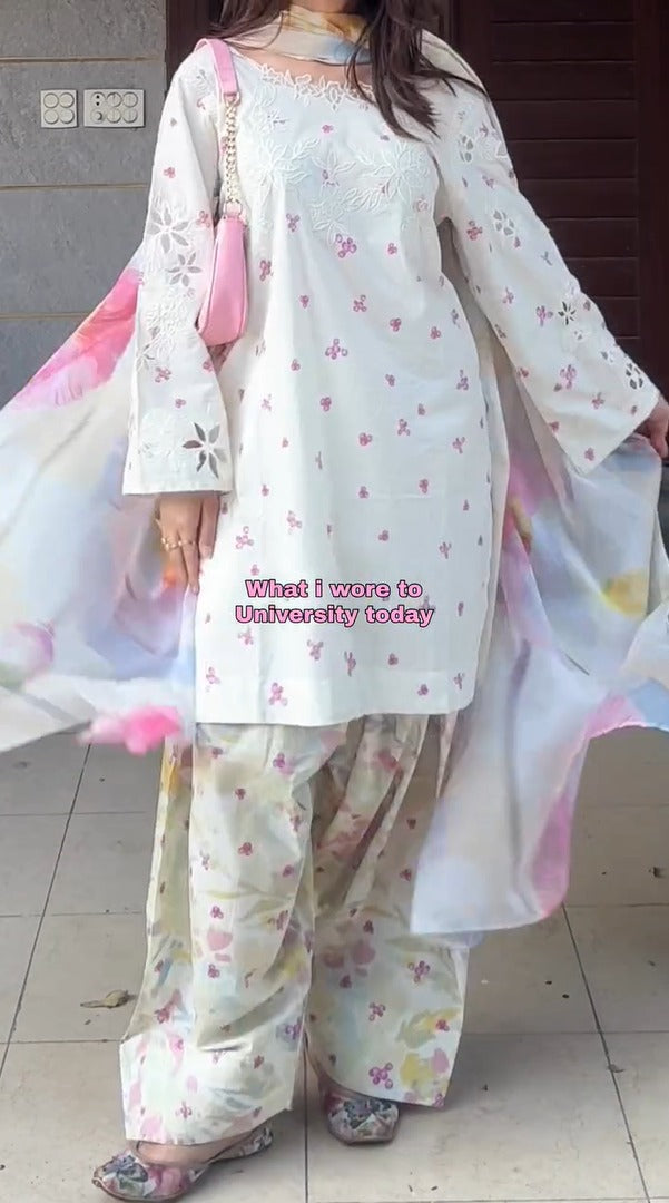 Venni Lvory Pastel Floral Embroidered Lawn Suit