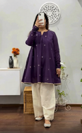 Mirza Purple Embroidered A-Line Kurta Trouser Set