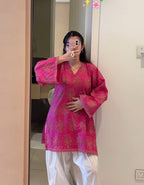 Inaya Pink Floral Print Cotton Kurta Pant Set