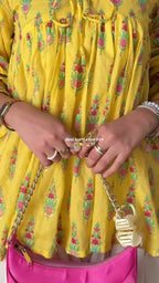 Aarohi Mustard Floral Printed Kurti with Embroidered Farshi Palazzo Set